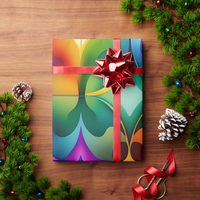 Colorful Fractal Flowers Rainbow Pattern Wrapping Paper (Holiday Gift)