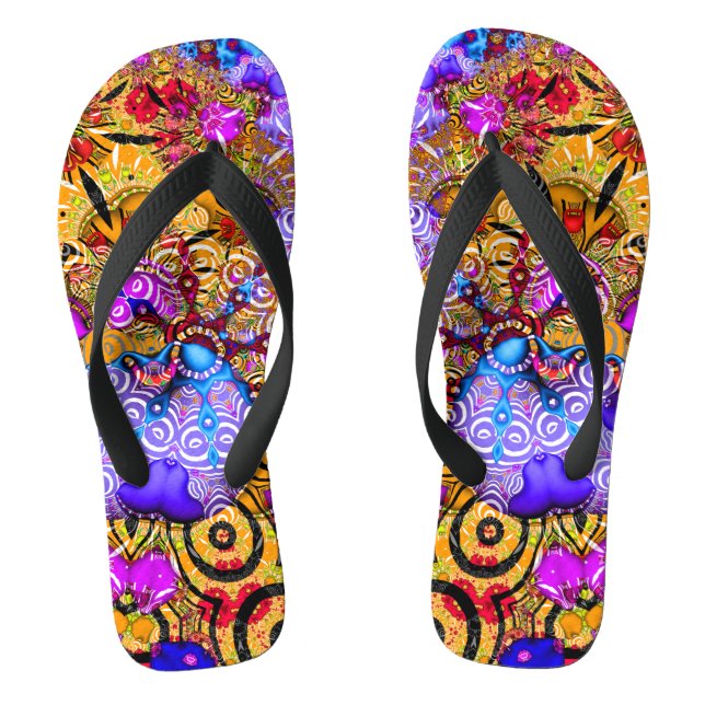 Colorful Fractal Hodgepodge Flip Flops (Footbed)