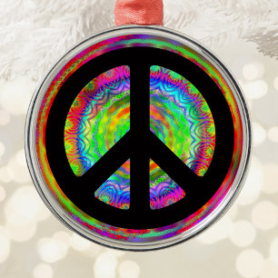 Colorful Fractal Kaleidoscope Black Peace Symbol Metal Ornament