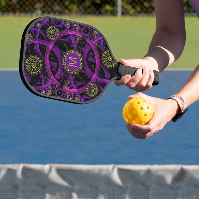 Colorful Fractal Monogrammed Pickleball Paddle (Insitu)