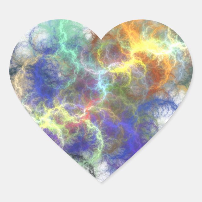 Colorful Fractal Spirals Heart Sticker (Front)