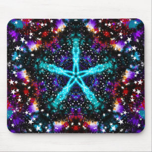 Colorful Fractal Stars Universe Mandala Star Mouse Pad