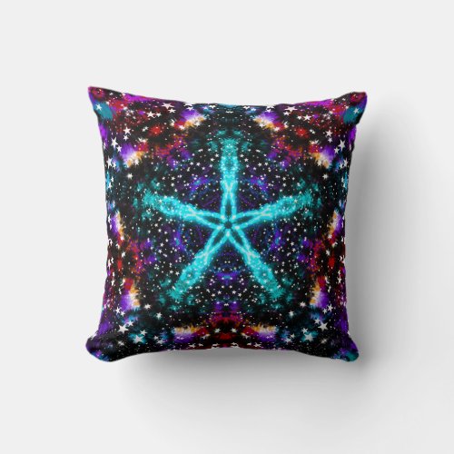 Colorful Fractal Stars Universe Mandala Star Throw Pillow