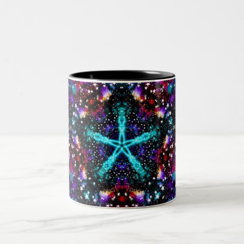 Colorful Fractal Stars Universe Mandala Star Two_Tone Coffee Mug