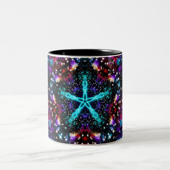 Colorful Fractal Stars Universe Mandala Star Two-Tone Coffee Mug