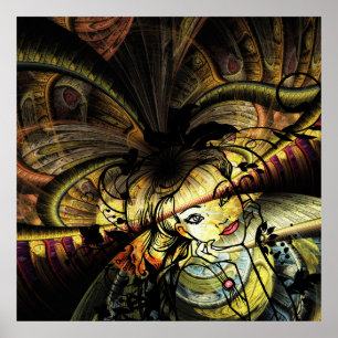 Colorful Fractal With Floral Girl Poster