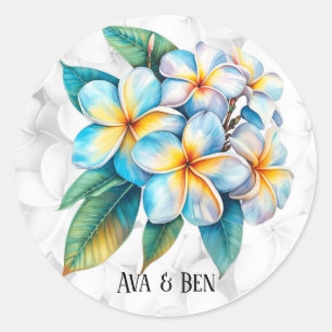 Colorful Frangipani Hawaii Floral Wedding Classic Round Sticker