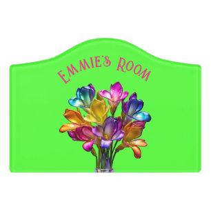 Colorful Freesia Floral Bouquet Door Sign