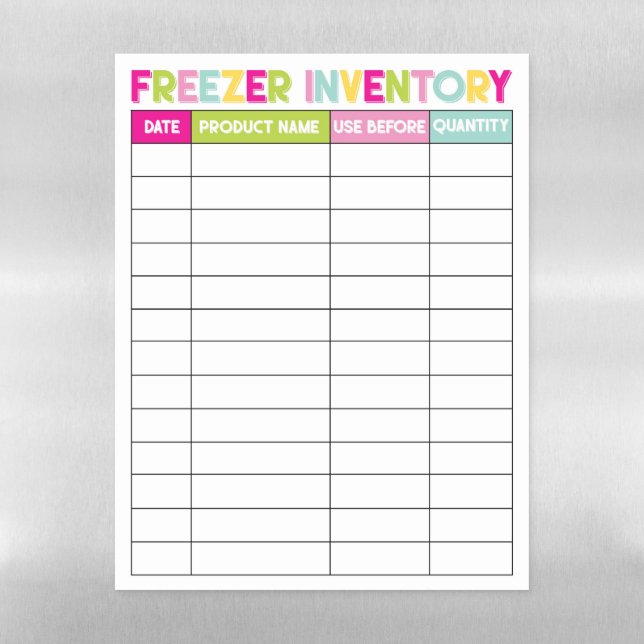 Colorful Freezer Inventory DryErase Magnetic Sheet (Vertical)