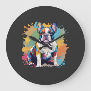 Colorful French Bulldog Art for Puppy Lovers Large Clock