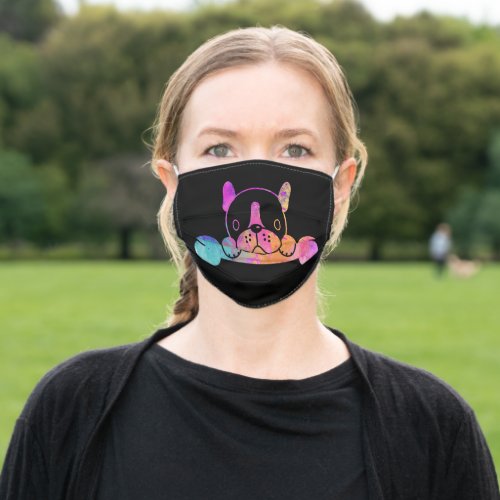 colorful french bulldog black adult cloth face mask