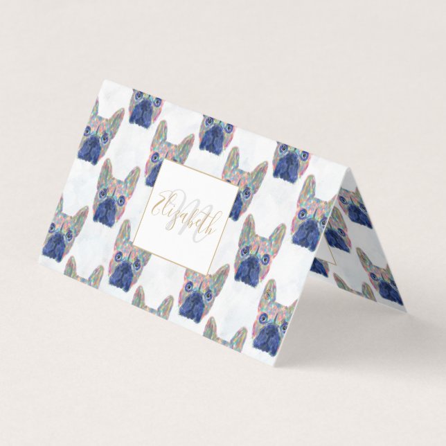 Colorful French Bulldog Brush Strokes Hand Paint Business Card (Front)