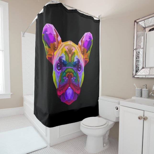Colorful French Bulldog | Bulldog Lover Shower Curtain (In Situ)