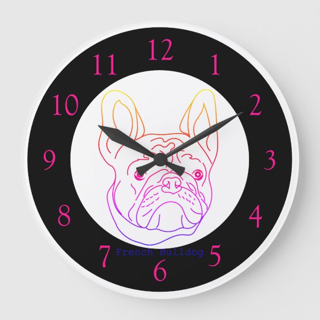 Colorful French Bulldog Large Clock (Front)