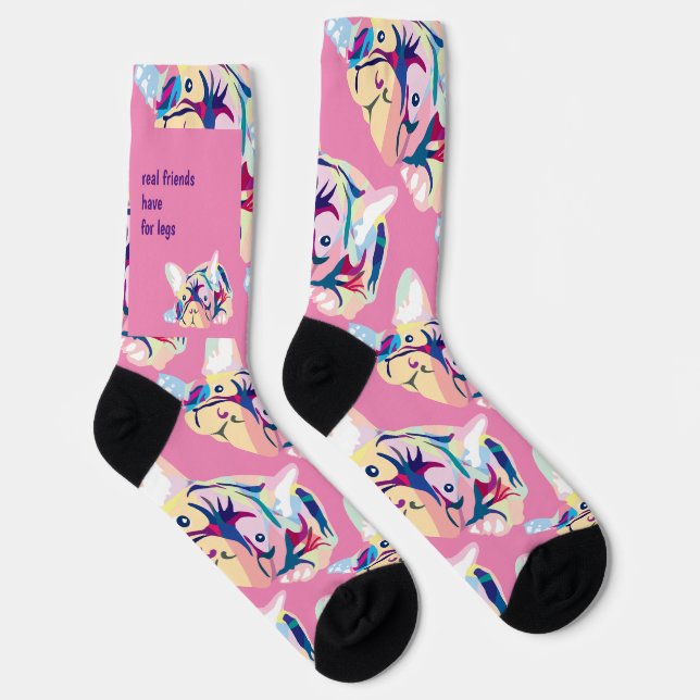 Colorful French Bulldogs – Artistic Customizable Socks (Right)