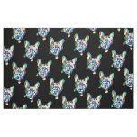 Colorful French Bulldogs on black Fabric