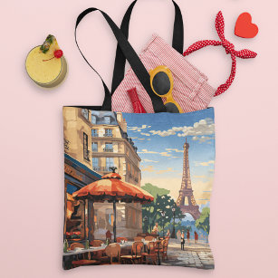 Colorful French Cafe Eifel Tower Paris France Tote Bag