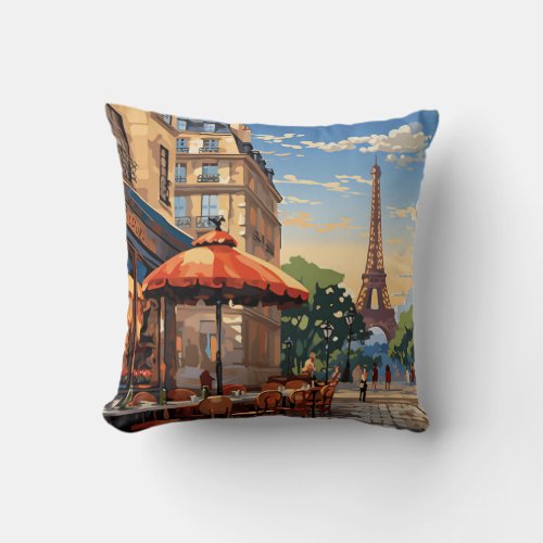 Colorful French Cafe Eiffel Tower Paris France Throw Pillow