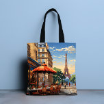 Colorful French Cafe Eiffel Tower Paris France Tote Bag<br><div class="desc">Colorful French Cafe Eiffel Tower Paris France Tote Bags features a colorful French cafe and architecture with the Eiffel Tower in the background. Created by Evco Studio www.zazzle.com/store/evcostudio</div>