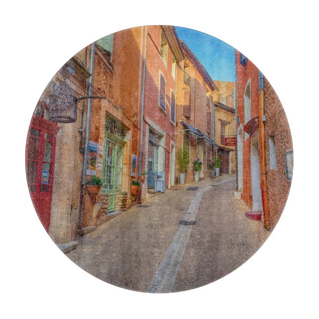 Colorful French Hillside Town Cutting Board (Front)