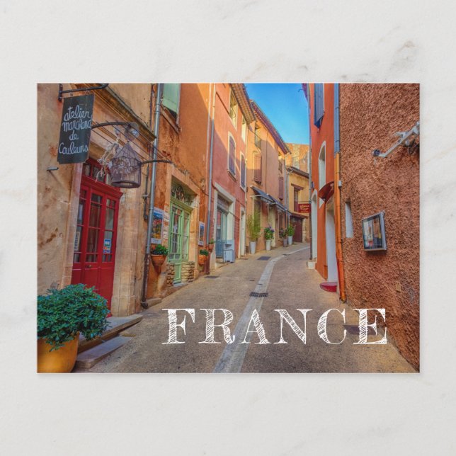 Colorful French Hillside Town Postcard (Front)