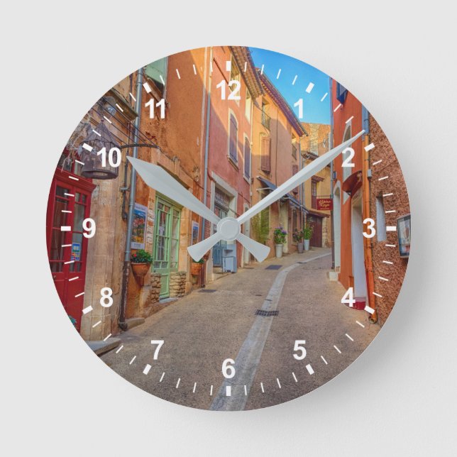 Colorful French Hillside Town Round Clock (Front)