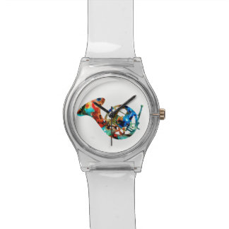 Colorful French Horn on a Clear Watch