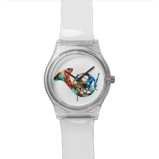 Colorful French Horn on a Clear Watch (Close Up)