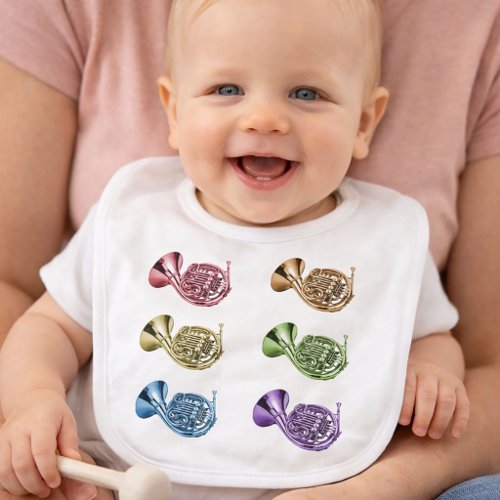 Colorful French Horn Pop Art Brass Baby Bib