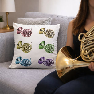Colorful French Horn Pop Art  Throw Pillow