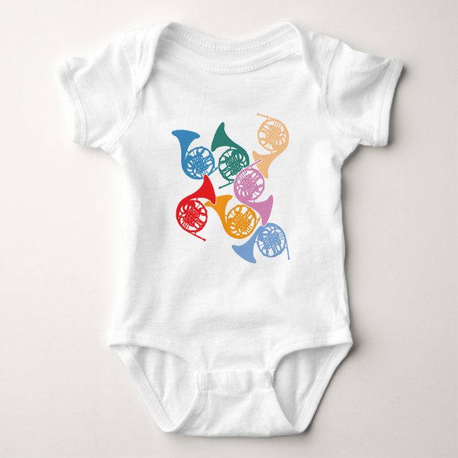 Colorful French Horns Baby Bodysuit (Front)