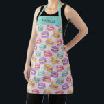 Colorful French Macaron Cookies Faux Glitter Name Apron<br><div class="desc">Whimsical and colorful faux gold glitter French macarons pattern in pink,  purple,  yellow,  and teal. Customizable name for a personalized gift.</div>