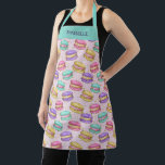 Colorful French Macaron Cookies Faux Glitter Name Apron<br><div class="desc">Whimsical and colorful faux gold glitter French macarons pattern in pink,  purple,  yellow,  and teal. Customizable name for a personalized gift.</div>
