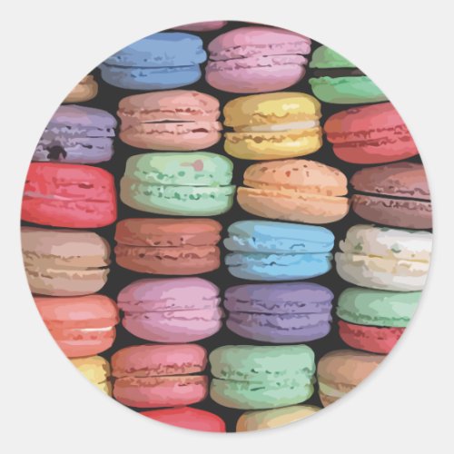 Colorful French Macaron Pattern Classic Round Sticker