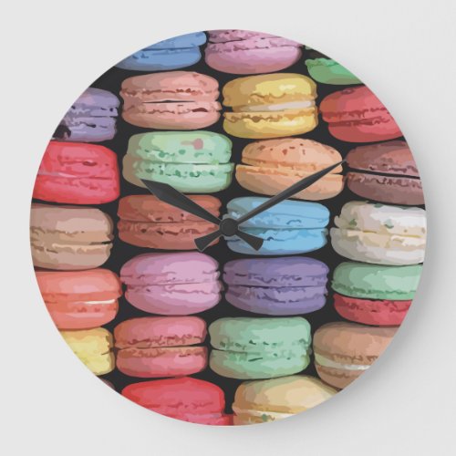 Colorful French Macaron Pattern Large Clock