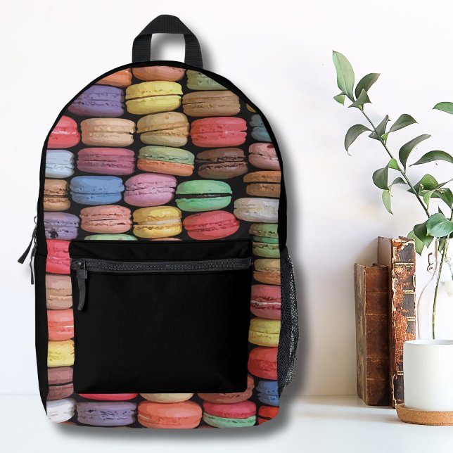 Colorful French Macaron Pattern Printed Backpack (Cute Trendy Colorful French Macaron Cookie Pattern Printed Backpack)