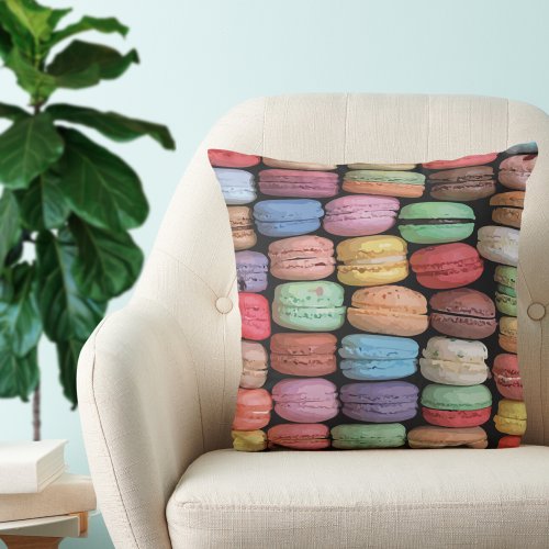 Colorful French Macaron Pattern Throw Pillow