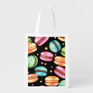 Colorful French Macaron Watercolor Pattern Grocery Bag