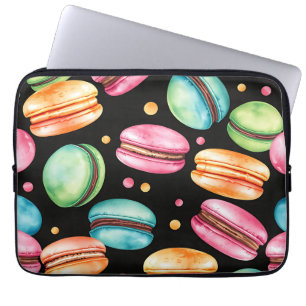 Colorful French Macaron Watercolor Pattern Laptop Sleeve