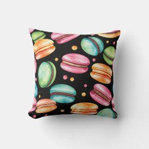 Colorful French Macaron Watercolor Pattern Throw Pillow