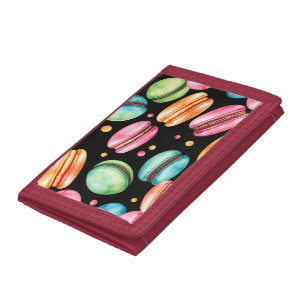 Colorful French Macaron Watercolor Pattern Tri-fold Wallet