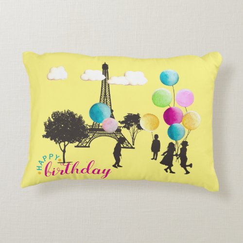 Colorful French Macarons Kids Playing Birthday Accent Pillow