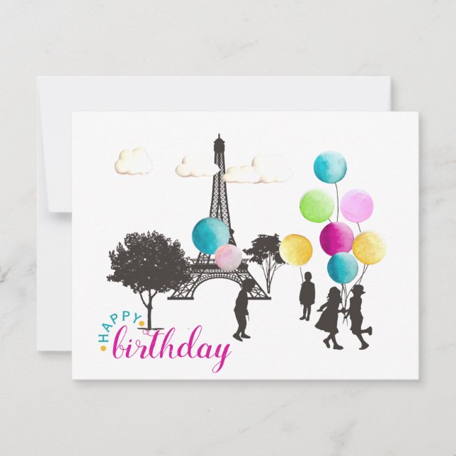 Colorful French Macarons Kids Playing Birthday Card (Front)