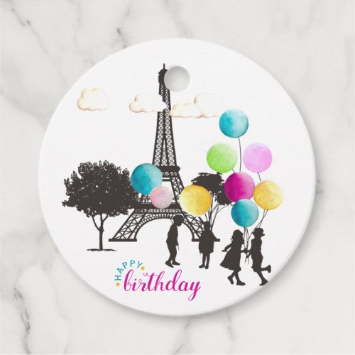 Colorful French Macarons Kids Playing Birthday Favor Tags