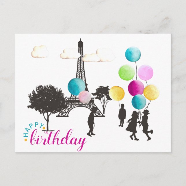 Colorful French Macarons Kids Playing Birthday Postcard (Front)