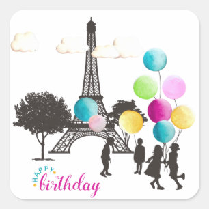 Colorful French Macarons Kids Playing Birthday Square Sticker