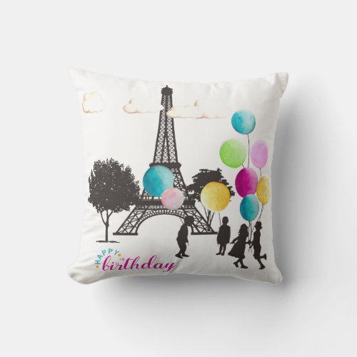 Colorful French Macarons Kids Playing Birthday Throw Pillow