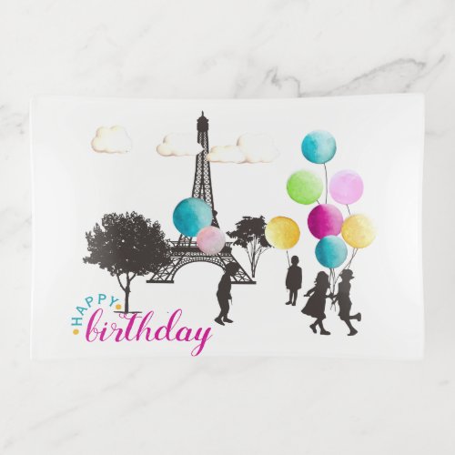 Colorful French Macarons Kids Playing Birthday Trinket Tray