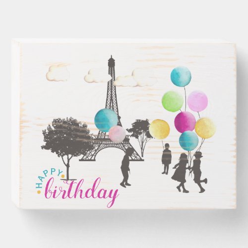 Colorful French Macarons Kids Playing Birthday Wooden Box Sign