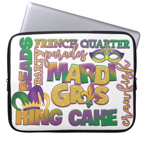 COLORFUL FRENCH QUARTER KING CAKE MARDI GRAS LAPTOP SLEEVE